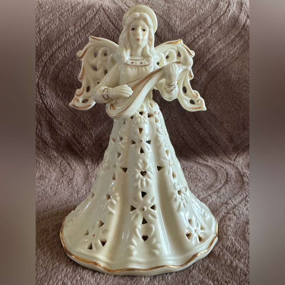 Elegant Ceramic Angel Figurine Cream With Gold Trim